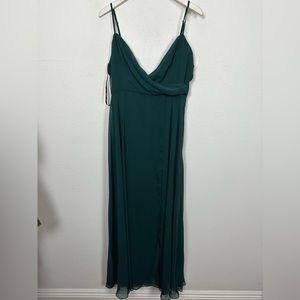 Lovely Evergreen Wrap Bodice Maxi Dress w/ Front Slit Evergreen Size 14 EUC